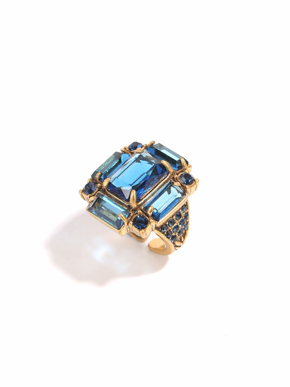 Gold-Tone Blue Crystal Statement Ring size 7/8
